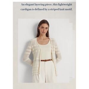 Lauren Ralph Lauren Women's Striped Knit Sweater Cardigan Sz 2X Winter Cream NWT
